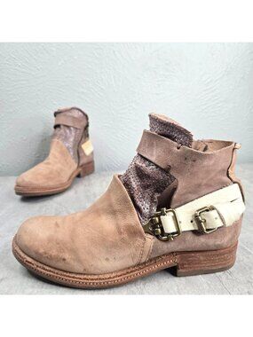 A.S.98 Moto Ankle Boots EU 36 Tan Brown Leather Western Grunge Biker Booties